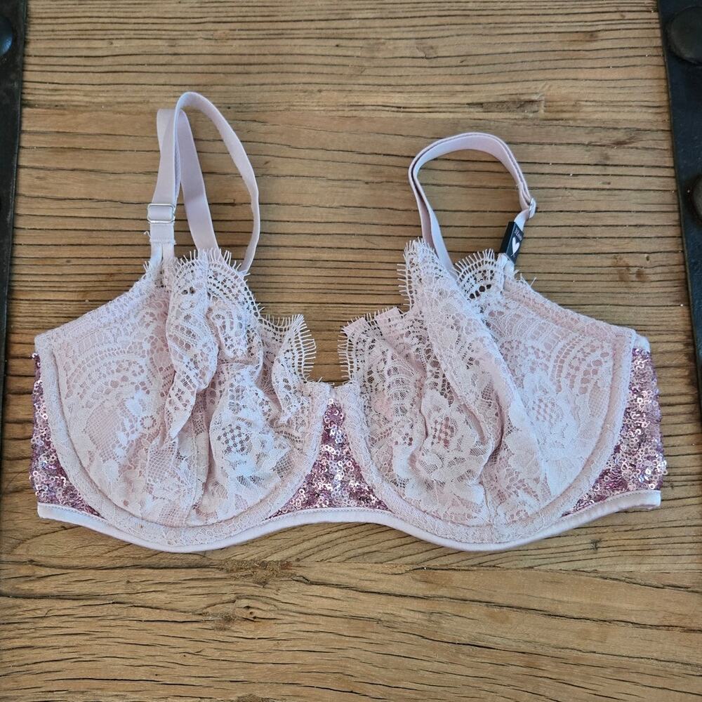 Victoria's Secret Dream Angels Wicked Pushup w/o Padding Lace Sequin Bra 32DD